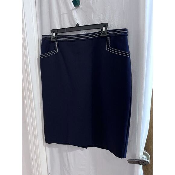 Boden Dresses & Skirts - Boden Blue Ponte Knit Pencil Skirt White Stitching Sz 14 Career Wear Classic